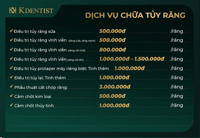 Bảng giá chữa tủy răng